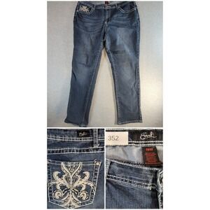 Earl Jean Skinny Jeans Womens 18W Dark Wash Embroidered Rhinestone Stretch Denim